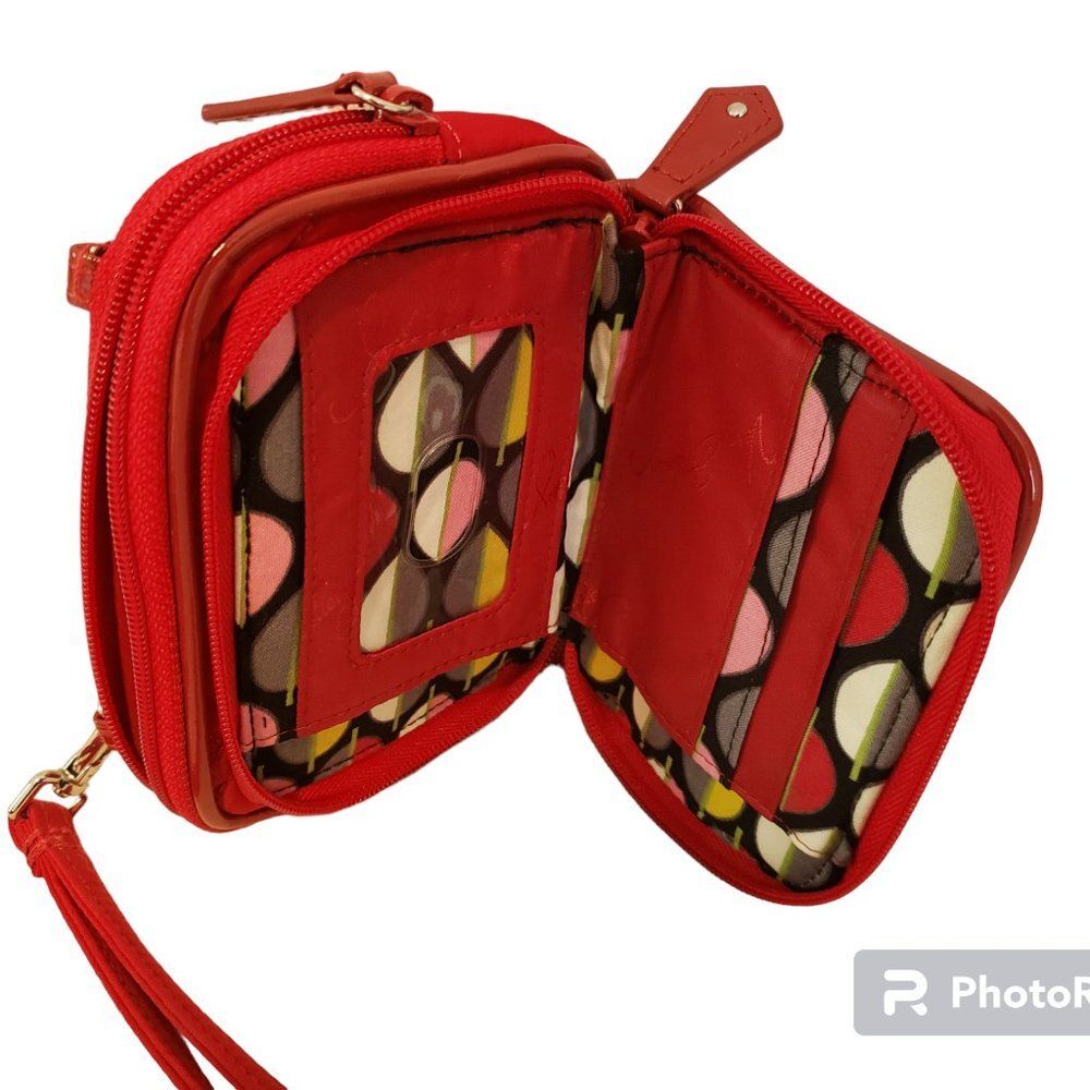 Vera Bradley Dark Red Quilted Wristlet With Crossbody Strap Solid Microfiber - Picture 5 of 6